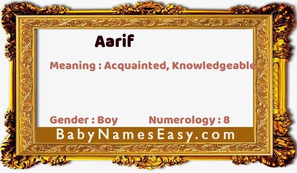 Aarif name meaning