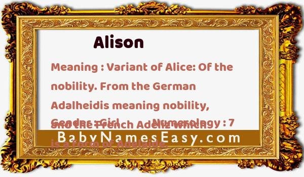 Alison name meaning