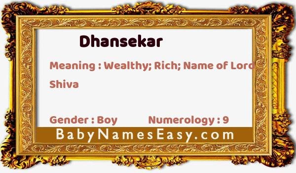 Dhansekar name meaning