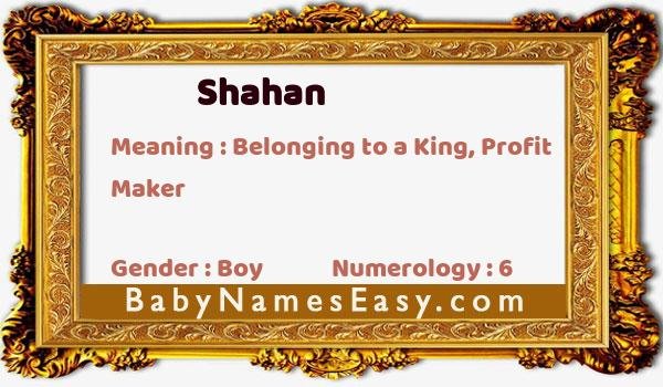 Shahan name meaning
