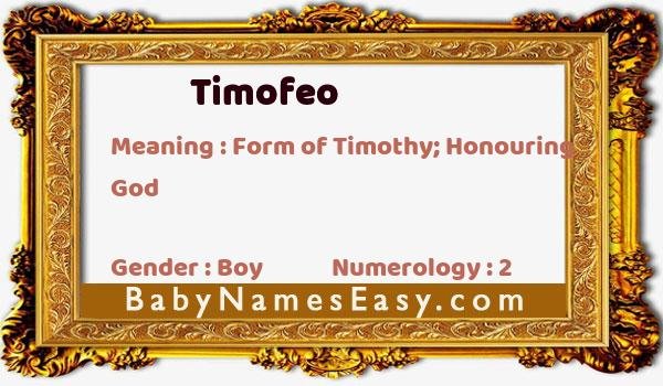 Timofeo name meaning